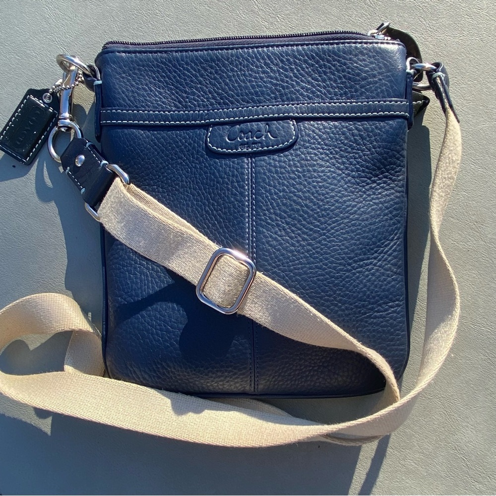 Coach Penelope Legacy Swingpack 42206 Navy Blue Pebbled Leather Crossbody Bag